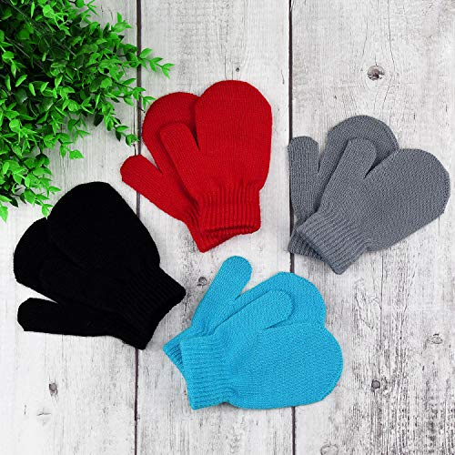 MENOLY 4 Pairs Toddler Magic Stretch Mittens Winter Warm Kids Knit Gloves for Little Girls Boys 4 colors