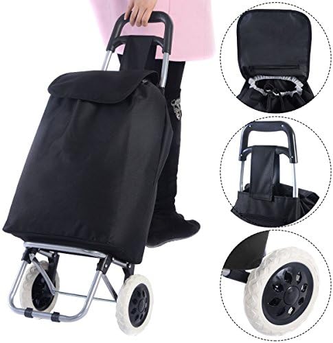 Black Large Capacity Light Weight Wheeled Shopping Trolley Push Cart Bag New
