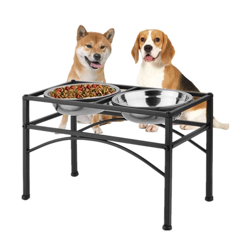 Double Raised Dog Bowl with Stand Stainless Steel Elevated Pet Feeder Dishes Non Spill Water Food Feeding Bowls for Dogs Cats (M)