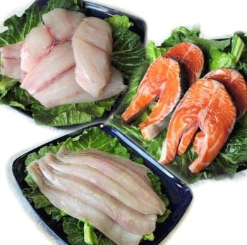 Fresh Fish Sampler, 2 lbs. Red Snapper, 2 lbs. Flounder, and 2 lbs. Salmon Steaks