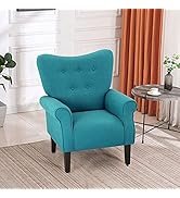 Mellcom Mid Century Wingback Arm Chair,Modern Upholstered Fabric High Back Accent Chair with Wood...