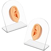 2 Pcs Soft Silicone Ear Model with Acrylic Stand, Left and Right Flexible Fake Ear for Earrings Display, Realistic Ear Model for Piercing Practice, Acupuncture Teaching Tool