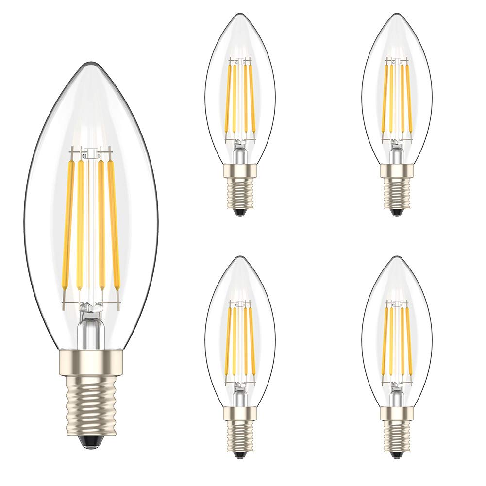 5 Pack 4W E14 Dimmable LED Filament Candle C35 Light Bulbs Cool White 6000K 40W Incandescent Bulb Equivalent 360 Beam Angle