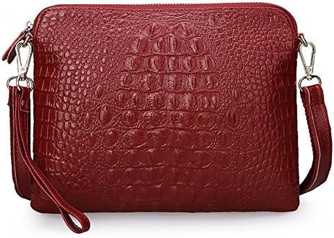Mynos Genuine Leather Zipper Vintage Alligator Women Crossbody Purse Bag