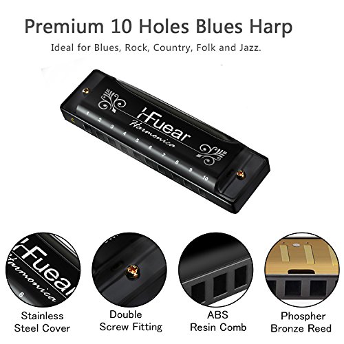 Hfuear Harmonica 10 Holes 20 Tones Blues Harmonica Diatonic Harmonica c with Case for Beginners