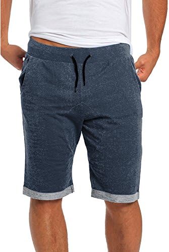 Waveson Men's Casual Classic Fit Elastic Jogger Gym Flat Front Shorts With Contrast Drawstring Waist and Folded Trim Navy Blue X-Large