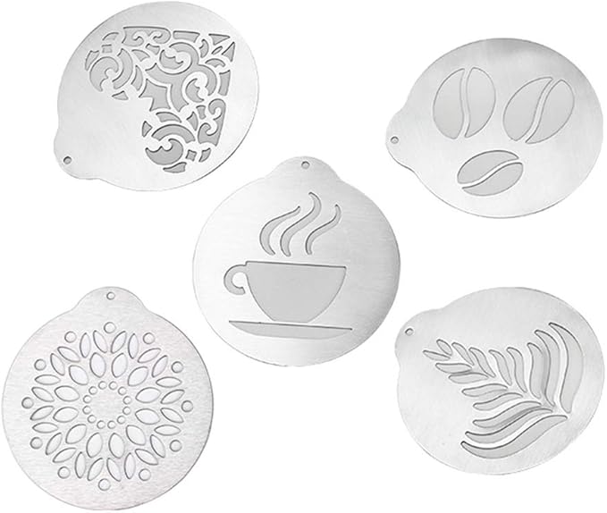 BESTONZON 5pcs Stainless Steel Coffee Stencils Barista