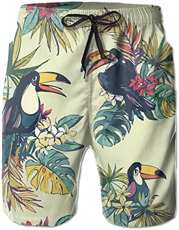 SSUMMINGG Mens Toucan Tree Leaves Colorful Summer Breathable Swim Trunks Beach Shorts Board Shorts Large