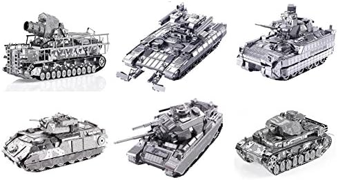 Piececool Germany Railway Gun Tank M2A2 Bradley IFV Tank BMPT Tank Model DIY 3D Metal Puzzle Laser Cut Jigsaw Toy 6 boxes (with Otulet Free Gift)