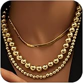 DZSYJKTM Trendy Layered Beaded Snake Chain Necklace for Women, Statement Chunky Multi Layer Round Ball Beads Necklaces Collar Choker Christmas Jewelry Gift Accessories