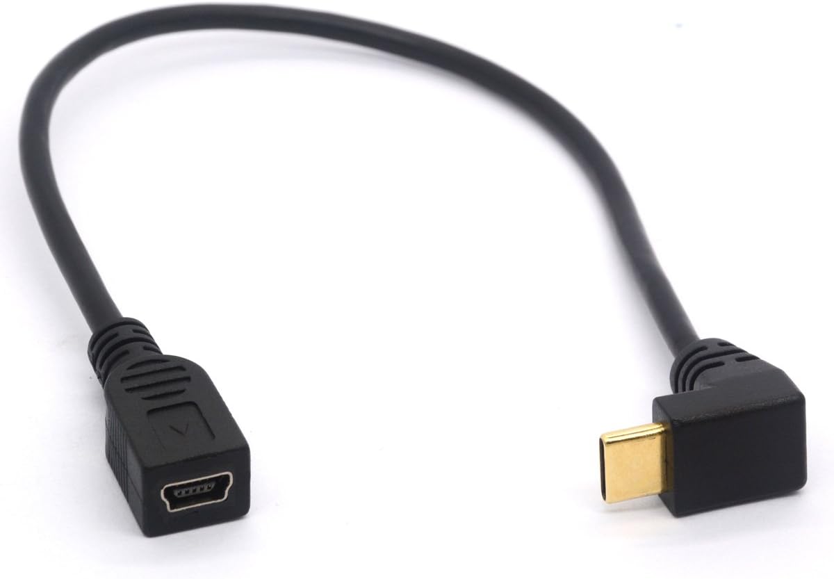 HTGuoji Mini USB to Type C Cable Cord, Right Angled USB 3.1 Type C Male to Mini 5-Pin B USB Female Adapter
