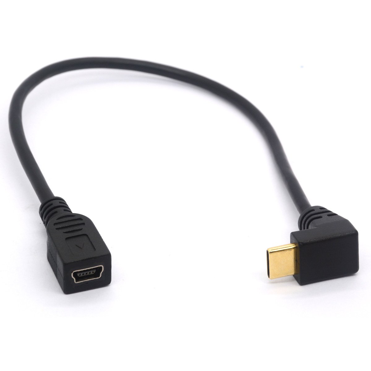 HTGuoji Mini USB to Type C Cable Cord, Right Angled USB 3.1 Type C Male to Mini 5-Pin B USB Female Adapter
