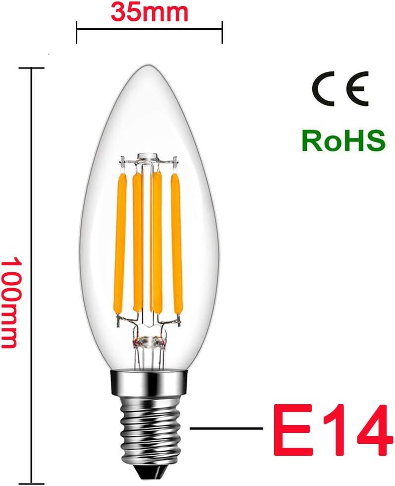 RANBOO E14 LED Filament Bulbs 4W, 40W Clear Candle Bulbs Equivalent, Warm White 2700K Candelabra E14 SES Bulb, Non-Dimmable - Image 4
