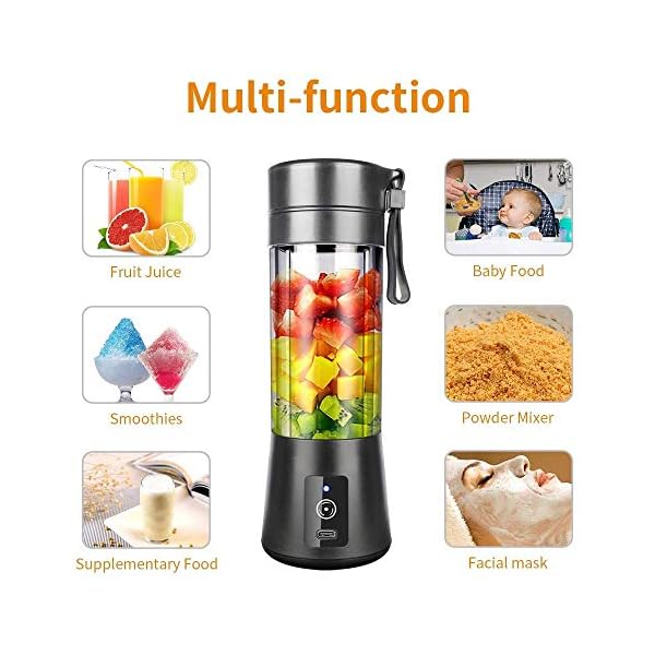 Portable-Blender-Ksera-Smoothie-Juicer-Cup-Personal-Mini-Blender-for-Smoothies-and-Shakes-Six-Blades-in-3D-380ml-13oz-2000mAh-Powerful-USB-Rechargeable-Home-Travel-Handheld-Fruit-Juicer-Black Portable Blender, Ksera Smoothie Juicer Cup, Personal Mini Blender for Smoothies and Shakes- Six Blades in 3D, 380ml…