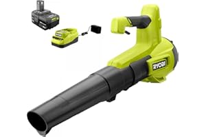 RYOBI ONE+ 18V 100 MPH 325 CFM Cordless Battery Variable Speed Jet Fan Leaf Blower with 4.0 Ah Battery and Charger, GREEN