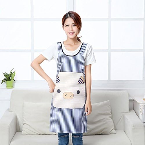 Wddwarmhome Kitchen Apron Korean Style Fashion Waterproof Lovely Pig Stripe Pattern Sleeveless Apron ( Color : Blue )
