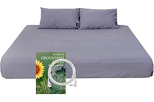 KLASLAV Grounding Fitted Sheet Kit King Size, Deep Pocket Fitted Sheet, Organic Cotton 5% Silver Fiber, Conductive Bed Cover for Sleeping, Earth Connected Bedding