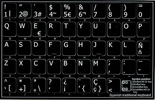 SPANISH TRADITIONAL NEW NON-TRANSPARENT KEYBOARD DECALS BLACK BACKGROUND FOR DESKTOP, LAPTOP AND NOTEBOOK