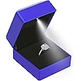 LED Ring Earring Box for Proposal, Wedding, Engagement， Luxury Jewelry Gift Box with LED Light, Jewellry Display Box (Blue)
