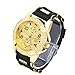 Men's Fashion Hip Hop Bling Iced Out Gold Plated Black Silicon Band Watch WR 8485 GBK