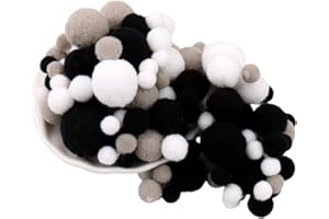 130 Pieces Assorted Sizes Pom Poms White and Black Series Arts Crafts Pompoms Balls for Hobby Supplies and Creative Craft DIY