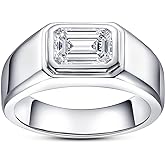 AnuClub Emerald Cut Moissanite Engagement Ring 2cttw D Color 925 Sterling Silver Eternity Wedding Promise Anniversary Band Ring for Men