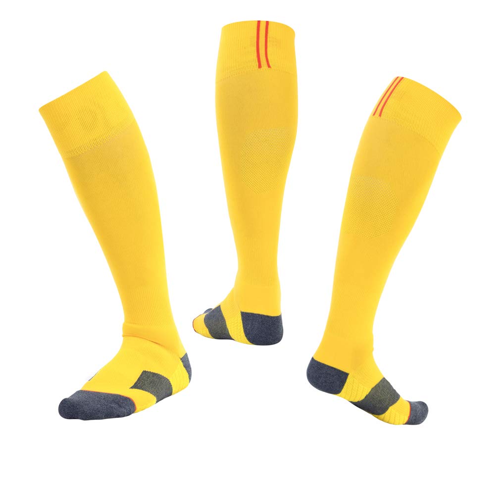 SKeshine Men & Women Football Sock Soccer Rugby Hockey Socks (Yellow, UK10-14)
