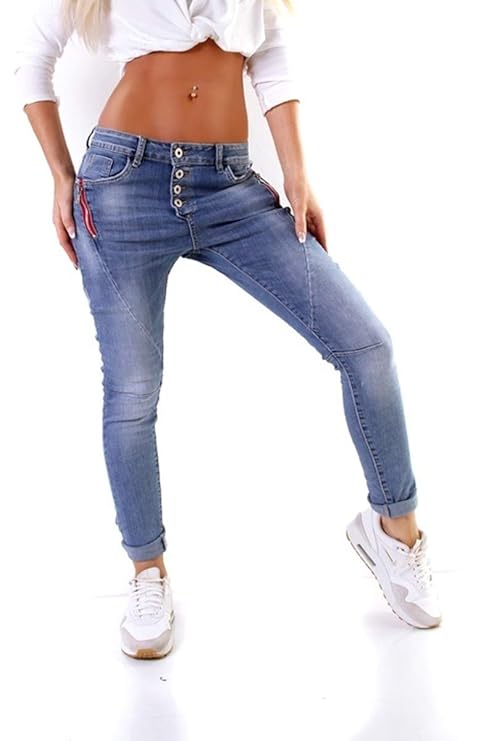 OSAB-Fashion 10817 LEXXURY Damen Jeans Röhrenjeans Hose Stretch-Denim Damenjeans Boyfriend Knopfleiste