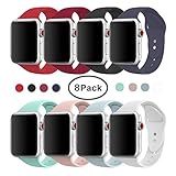 AdMaster Compatible for Apple Watch Band 42mm, Soft Silicone Replacement Wristband Classic Sport Strap Compatible for iWatch Apple Watch Series1, Series 2, Series 3, Edition, Nike+, M/L Size 8 Pack