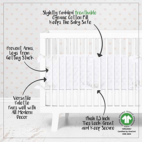 MakeMake Organics Organic Crib Bumper Pad GOTS Certified Organic Cotton Crib Bumper Pads Breathable Cotton Quilted Thinner Safe Hypoallergenic 4 PC Set Standard Crib Liner Boys Girls (160"x10", White) - Thumbnail 2