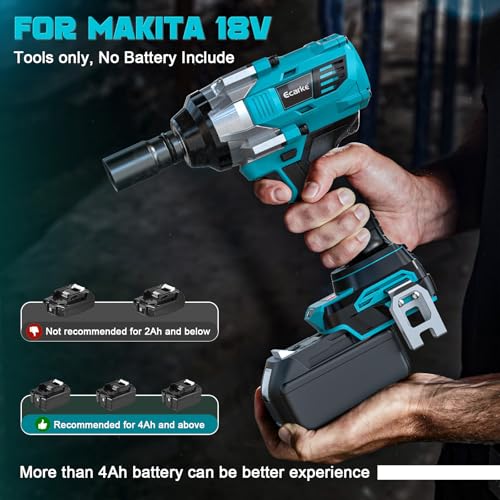 Ecarke 1400 Nm Impact Gun Battery (Set of Cups) Compatible with Makita 18V Batteries, Brushless 1/2 Inch 2800 RPM, Includes 6 Cups, for Car Tires (Tool Only)