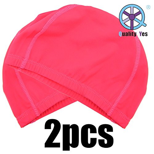 Quality Yes 2PCS Hot Pink Color Superior Cloth Fabric Bathing Cap Swimming Cap