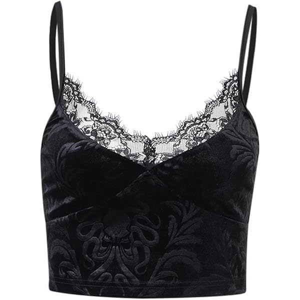 Women's Gothic Black Crop Top - Spaghetti Strap, Backless, Y2K Mall Goth Punk Style - View #5