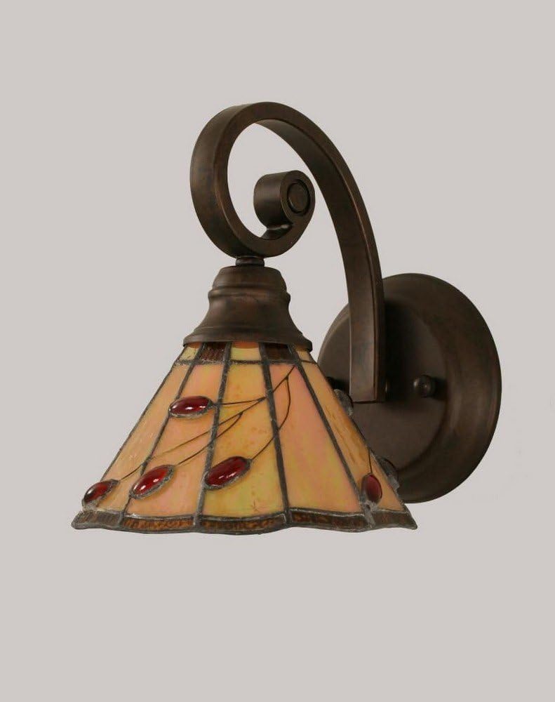 Toltec Lighting 151-BRZ-9265 Curl - One Light Wall Sconce, Bronze Finish with Autumn Leaves Tiffany Glass
