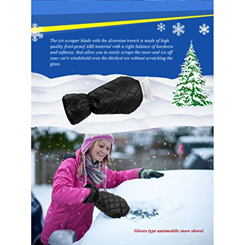 Ice Scraper Mitt Windshield Snow Scrapers with Waterproof Snow Remover Glove Lined of Qualited Fleece for Car (Black) - Thumbnail 5