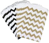 Outside the Box Papers Black and Gold Chevron Treat Sacks 5.5 x 7.5 48 Pack Black, Gold, White