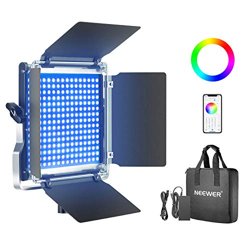 Neewer-480-RGB-Led-Light-with-APP-Control-480-SMD-LEDs-CRI953200K-5600KBrightness-0-1000-360-Adjustable-Colors9-Applicable-Scenes-with-LCD-ScreenU-BracketBarndoor-Metal-Shell-for-Photography