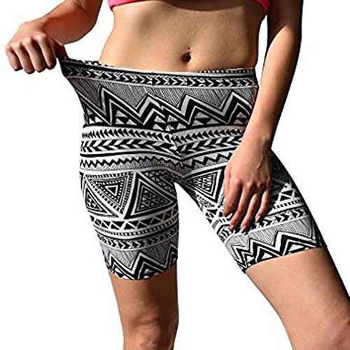 Kshion Womens Print High Waist Sport Pants Soft Brushed Active Stretch Yoga Bike Knee Length Pants (Grey, M)