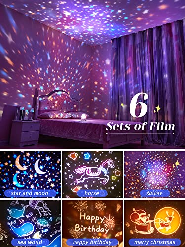 Nachtlicht Kinder,Musik Sternenhimmel Projektor 8 Lied,Galaxy Projector mit Fernbedienung 360°Drehung Timer,Led Nachtlicht Baby 6 Film 12 Farbe für Mädchen Kinderzimmer star projector deko Geschenk