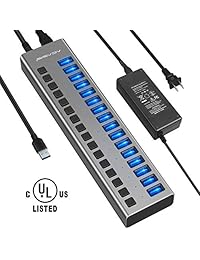 ACASIS   Hub de datos USB 3.0 con 16 puertos, con interruptores individuales de encendido apagado y adaptador de alimentación de 12 V 5 A USB Hub 3.0 divisor para portátil, PC, ordenador, disco duro móvil, unidad flash y más