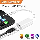 iPhone 7 Plus Adapter & Splitter, CaseyPop Dual Lightning Headphone Audio & Charge Adapter Accessories for iPhone X / 8 / 8 Plus / 7 / 7 Plus (IOS 11) White