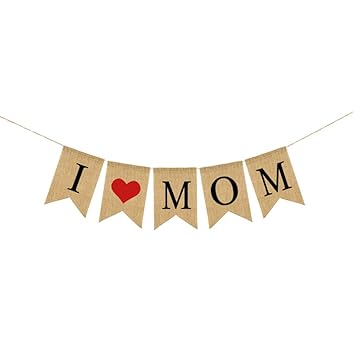 Amosfun I Love Mom Banner Mother S Day Burlap Hanging Flag For