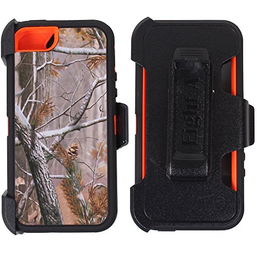 Apple iPhone 5/5S/SE Case,Heavy Duty Defender Impact Rugged with Built-in Screen Protector Camouflage Case Cover for iPhone 5/5S/SE (Orange-Tree-Camo)