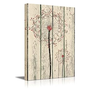 Canvas Prints Wall Art - Dandelion on Vintage Wood Board Background Rustic Home Decoration - 18" x 12"