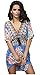 AIKEN Womens V-Neck Cut Loose Bathing Suit Swimsuit Cover Ups Beach Dress Blue