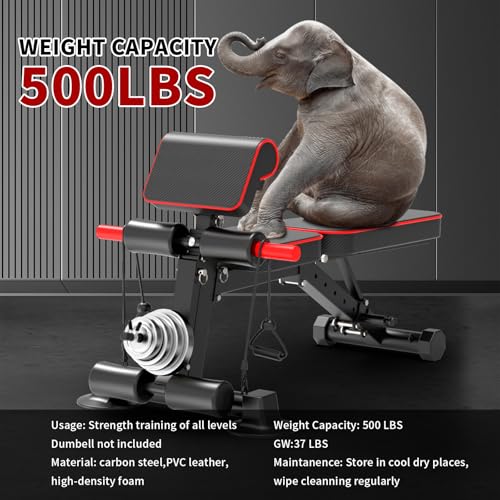 Adjustable Weight Bench,Utility Workout Bench Load 500LBS Foldable Incline Decline Benches for Home Gym Beginners and Enthusiasts muscle Building Fitness