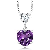 Gem Stone King 2.02 Cttw Purple Amethyst and White Moissanite Double Heart Pendant Necklace For Women | 925 Sterling Silver | Heart 8MM and 5MM | With 18 Inch Silver Chain