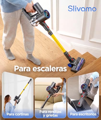 Slivamo S10 Aspiradora Sin Cable, 45KPa/40Min/500W, Pantalla LED, Tubo Telescópico, Autónomo, Luz Verde, Aspiradora Escoba Sin Cable para Pelo de Mascotas/Alfombras/Suelos Duros