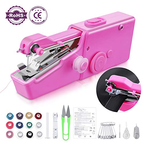Jeteven Handheld Sewing Machine - Mini Cordless Portable Electric Sewing Machine-Cordless Small Handy Stitch Handheld Sewing Machine for Fabric Clothing Kids Cloth Pet Clothes (Pink)