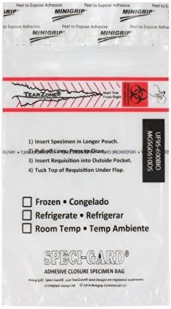 UF95-600BIO Specimen Bag, Adhesive Closure, Biohazard, Clear (Case of 1000)